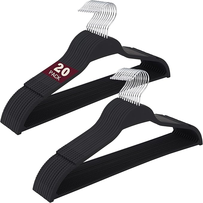 ELONG HOME Non-Slip Rubber Coated Hangers, 20 Pack Durable Space Saving Clothes Hangers with Strong Metal Hook, Slim & Sturdy Design for Coats, Shirts, and Dresses