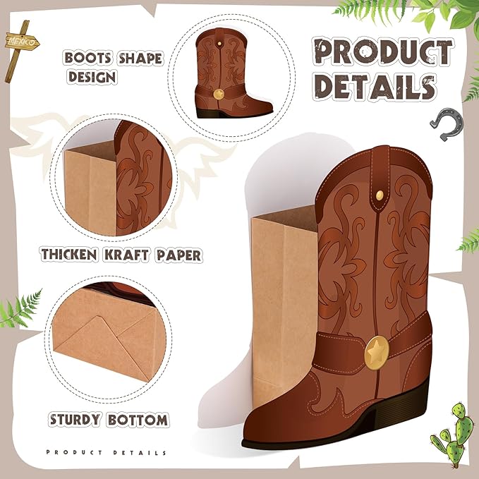 Weekgrat 8 Set Western Cowboy Boots Flower Boxes Centerpiece Boot Shape Boxes Decorations Western Theme Party Boot for Cowboy Cowgirl Birthday Party Baby Shower Wedding Supplies