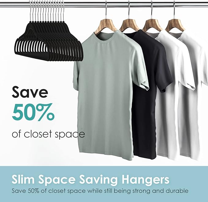 Velvet Hangers Non Slip Felt Hangers, 30 Pack Black Velvet Clothes Hangers Space Saving Slim with 360 Degree Swivel Hook for Suits Coats, Jackets, Pants, and Dress Clothes