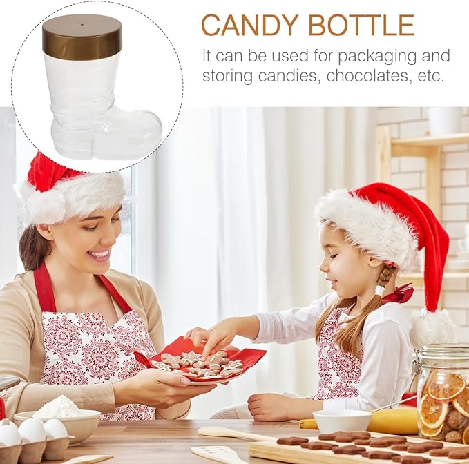 PRETYZOOM 2pcs Christmas Candy Jar, Plastic Boots-Shaped Storage Container with Lid, Empty Holiday Jars for Sweets, Chocolate, Treats, Christmas Party Supplies