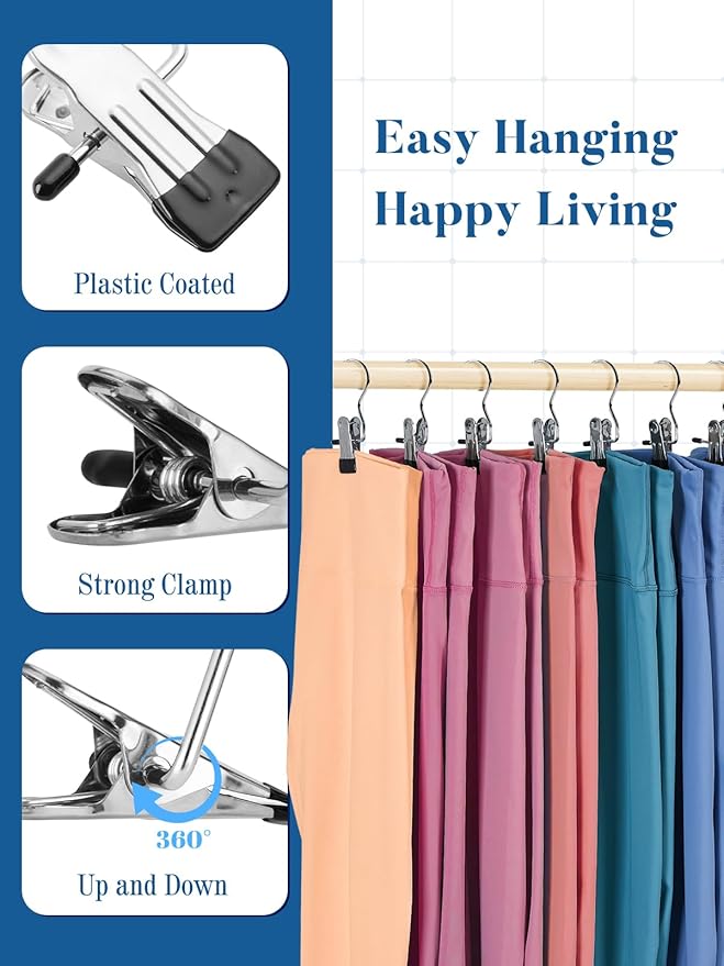 Legging Organizer for Closet, Yoga Pants Hangers 20 Pack Hanging Clips Coated Clips for Leggings, Hanger Space Saving Closet Organizers and Storage for Skirt, Shorts, Hats, Towel, Boot, Jeans, Doll