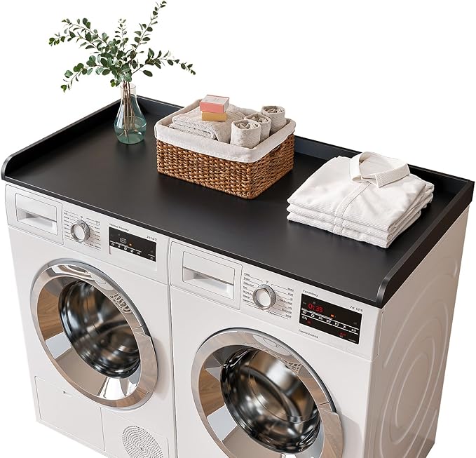 Washer Dryer Countertop, 54" Width x 27.5" Depth Laundry Countertop Organization, Wooden Washer and Dryer Topper for Folding, Sorting & Ironing, Easy to Install, Black