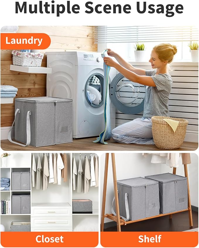 Qozary 2 Pack Clothes Hanger Organizer Bag-Rigid Hanger Storage Containers with Lid for Dustproof, Large Hanger Holder, Hanger Caddy Organizer Box with Handle-Keep Different Style Hangers Separate