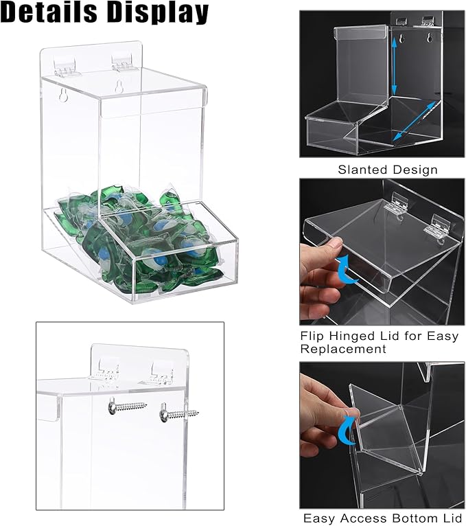Sumnacon Clear Laundry Pods Holder with Lid, Wall Mounted Acrylic Dispenser Container for Laundry Room Organization, Multi-Purpose Kitchen Storage Dispenser for Candy, Dishwasher Pods, Plastic Bags