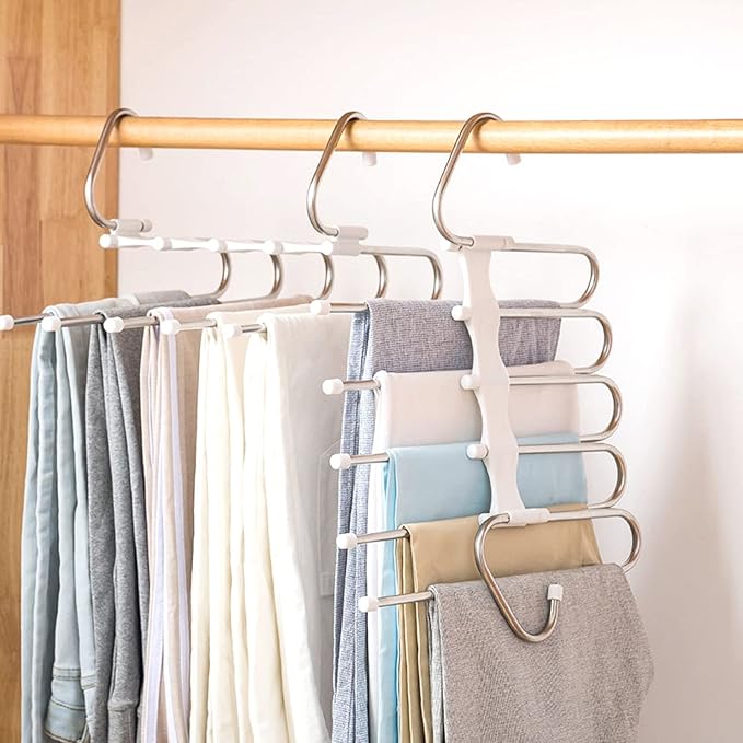Upgrade Azeroth Pants Hangers 4 Pack Space Saving S-Type Stainless Steel Clothes Pants Hangers,Anti-Slip Design,Clothes Closet Storage Organizer for Pants Jeans Trousers Skirts Scarf