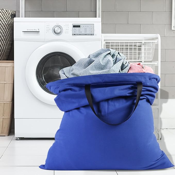 Sanlykate Large Canvas Cotton Laundry Bag with Drawstring & Handles, Heavy Duty Durable Dirty Clothes Organizer, Tear Resistant Hamper Liner Storage Bag, Travel Sack, 25.5 x 34inch - Royal Blue