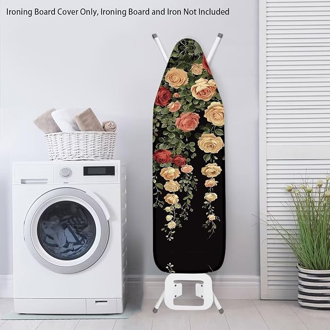 Rose Print Ironing Board Cover and Pad Heat Reflective Stain Resistant Iron Board Cover with Padding Standard Size 15x54 Pressing Cloth for Ironing