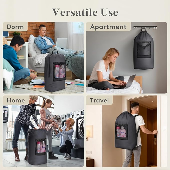 Lifewit Laundry Bag, Extra Large Laundry Backpack with Shoulder Straps and Mesh Pocket for Laundromat, Heavy Duty Laundry Bag Backpack for Dirty Clothes for College Dorm/Travel/Apartment, 90L, Gray