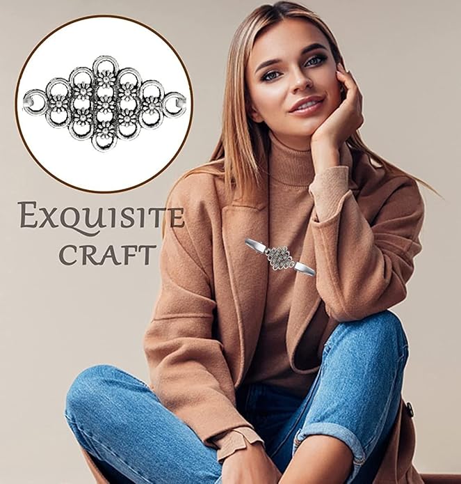 Vintage Sweater Clips Shawl Dresses Shirt Clips Retro Cardigan Collar Chain Clips Brooch Pins for Women