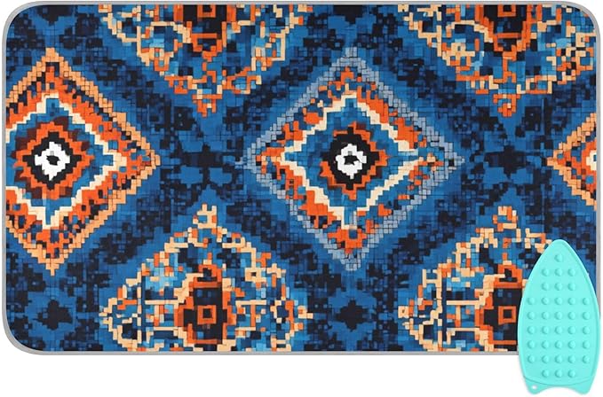 Ironing Mat Pad for Table Portable Travel Iron Blanket Ironing Board Covers Pressing Mat Heat Press Pads 27.6x47.2 Inches Blue Retro Pattern Bohemian61