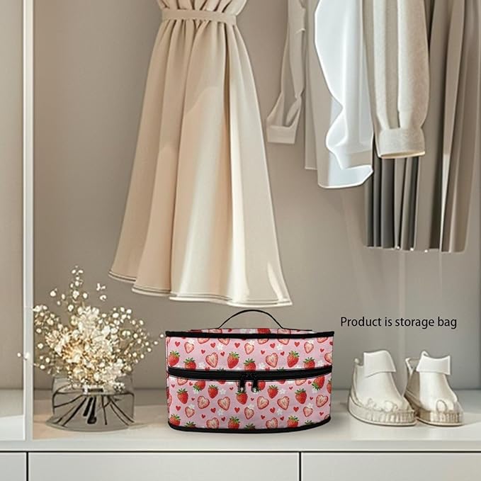 Hearts Strawberry Iron Tote Case for Travel Mini Steam Irons Dustproof Protective Flower Printed Carrying Bags Universal for Most Iron with Handle for Halloween