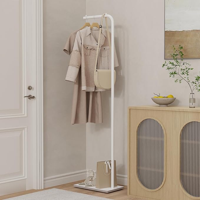 Metal Coat Rack, Stable Coat Tree with Rock Base, Garment Rack Suitable for Bedroom, Hallway, Entrance, Office, 70.8 Inches High, White