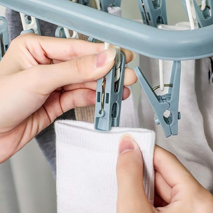 2 Pack Foldable Clothes Drying Hanger with 32 Clips, Clip and Drip Hangers Clothes Drying Rack, Underwear Hangers for Drying, Laundry Clothes Hanger for Drying Socks Lingerie Baby Clothes Towels Bras