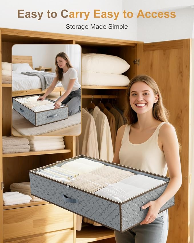 Large Under the Bed Storage,[2 Pack/Upgraded Bottom fabric] Carpet-Friendly Design Under Bed Storage Containers with Sturdy Sidewalls,Foldable under bed organizer for Clothes,Blankets,Sweater
