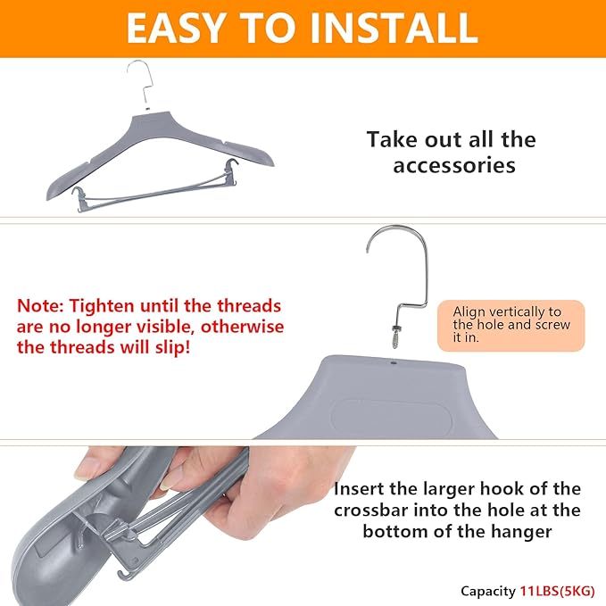 DEDU Suit Hangers for Men 10 Pack, Grey Coat Hangers Extra Wide Non Slip Width 17.7", Thick Plastic with Pants Bar & Metal Hook