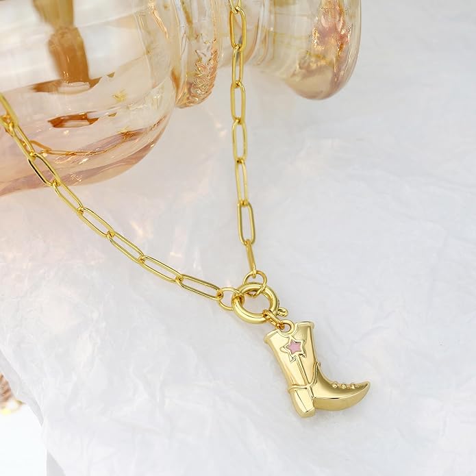 Chunky Gold Necklace for Women Gold Evil Eye Cowboy Pendant Necklace Dainty Paperclip Chain Vintage Luck Amulet Choker Necklaces Celestial Jewelry Gift