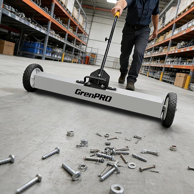 Magnetic Sweeper Rolling 36 Inch, 55-Pound Lawn Magnet for Nails, Magnet Sweeper with Wheels, Floor Push Sweeper with Telescoping Handle, Pick-up Nails Screws Workshop Garage ASIN B0FW4KD65Q
