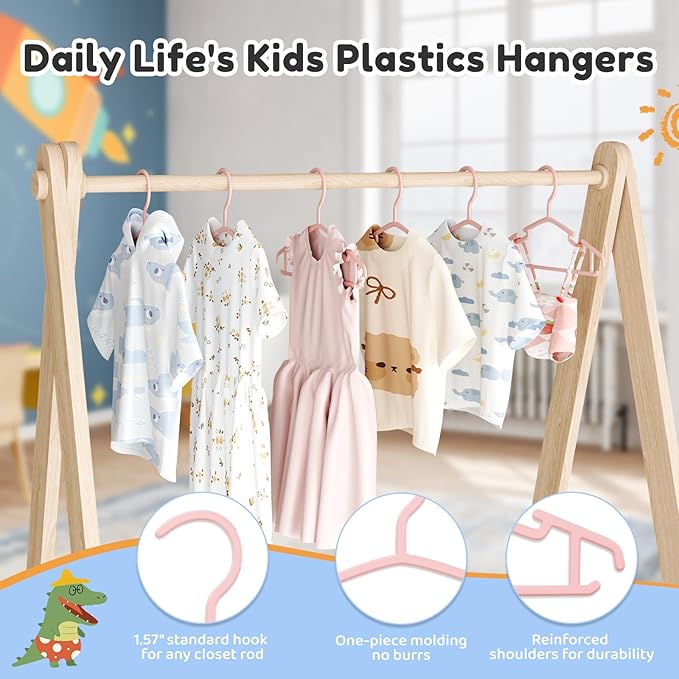 Baby Hangers 100 Pack Non-Slip Kids Plastic Hangers for Closet, Space Saving Toddler Hanger for Infant Clothing, Childrens Hanger Pink