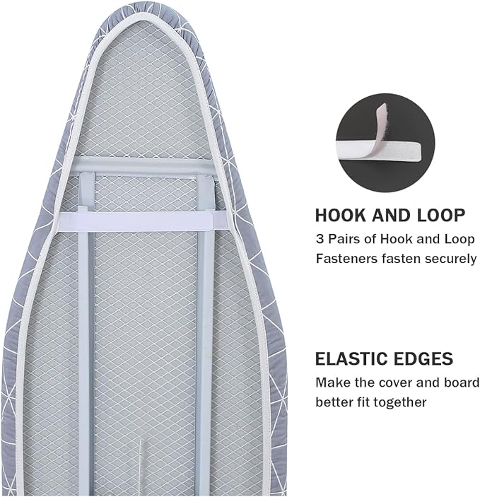 Ironing Board Cover and Pad Standard Size 15 x 54,3 Pairs of Hook and Loop Fastener Straps,Elastic Edges,Cotton Iron Board Cover with Scorch Resistant Thick Padding (Pattern G)