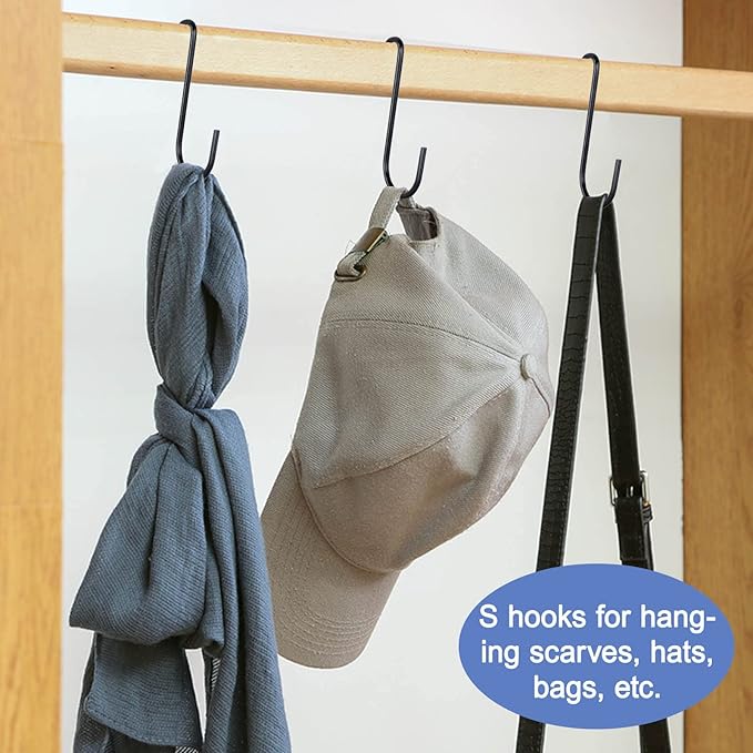 30 Pack 3 inch Heavy Duty S Hooks Black Pan Pot Holder Rack Hooks S Shaped Hanging Hooks Hangers for Kitchenware Spoons Pans Pots Utensils Clothes Bags Towels Plants