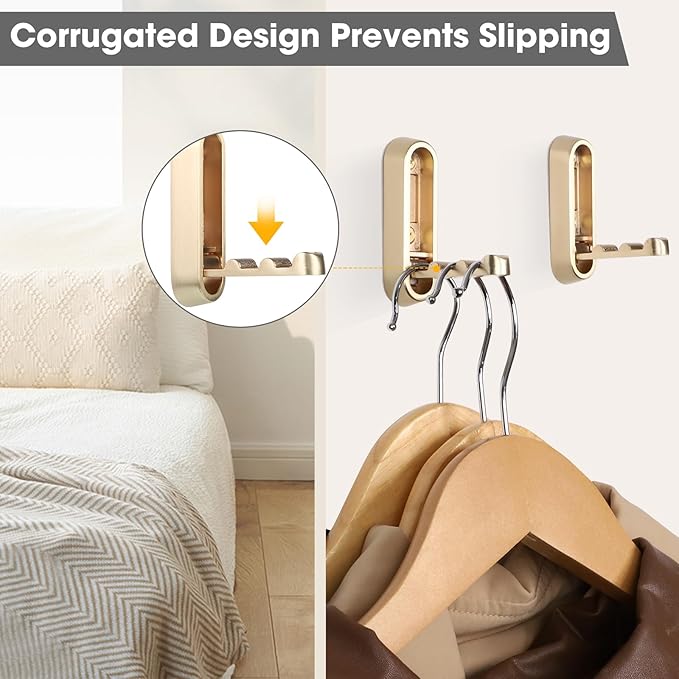 Folding Coat Hooks, 6 Pcs Foldable Gold Wall Hooks Heavy Duty Foldable Hook Bathroom Towel Hooks Robe Hooks Wall Mounted for Hanging Coat Towels Clothes Hat Bags Keys