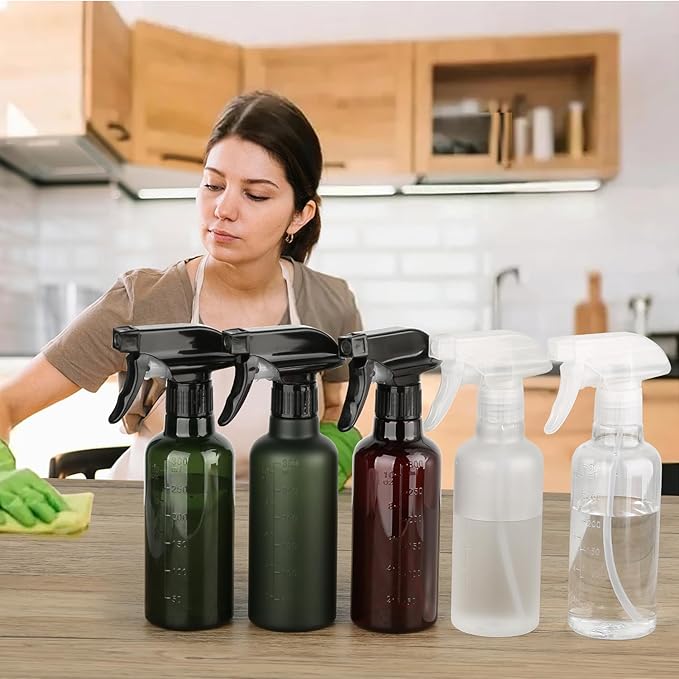 Plastic Spray Bottles (2 Pack 10 oz), Leakproof Adjustable Fine Mist & Jet Stream Nozzle, Premium BPA-Free Plastic Multi-Purpose for Hair, Plants, Cleaning (2 PACK CLEAR)
