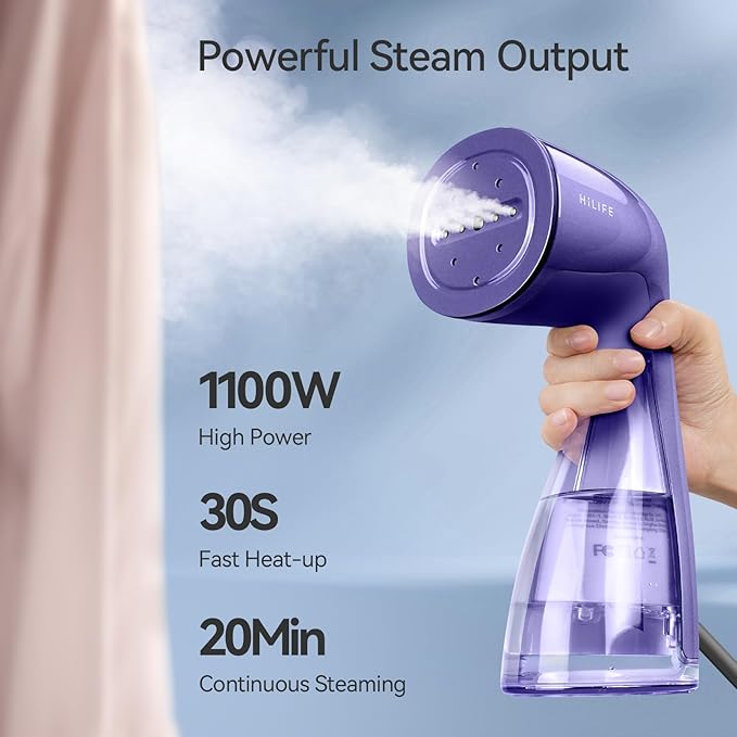 HiLIFE Steamer for Clothes, 1100W Clothes Steamer, Fast Wrinkle Removal with Large 300ml Tank, Ideal for All Fabrics, Easy to Use, Compact and Portable Travel Garment Steamer