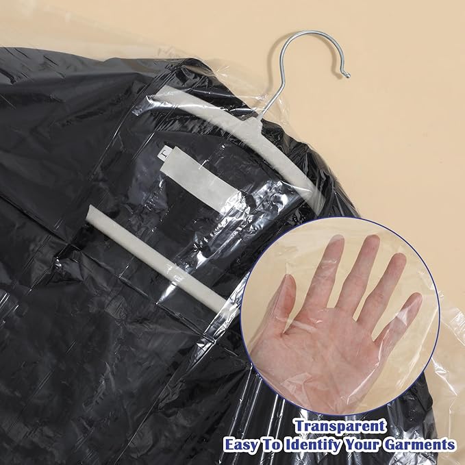 Grevosea 100 Pack Dry Cleaning Bags for Clothes, Clear Garment Bags for Hanging Clothes Plastic Clothing Storage Bag Clothe Cover for Suits Coats Home Storage Travel Moving (35.4 x 23.6 In)