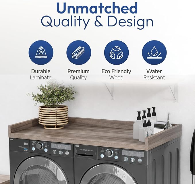 OfficeSimpli Washer Dryer Countertop, Made in USA, Non-Slip Pads, Laundry Room Wood Topper, Washer Dryer Cover for Top, Laundry Countertop, Laminate Finish (Iconic Maple, Standard (27.5" x 54"))