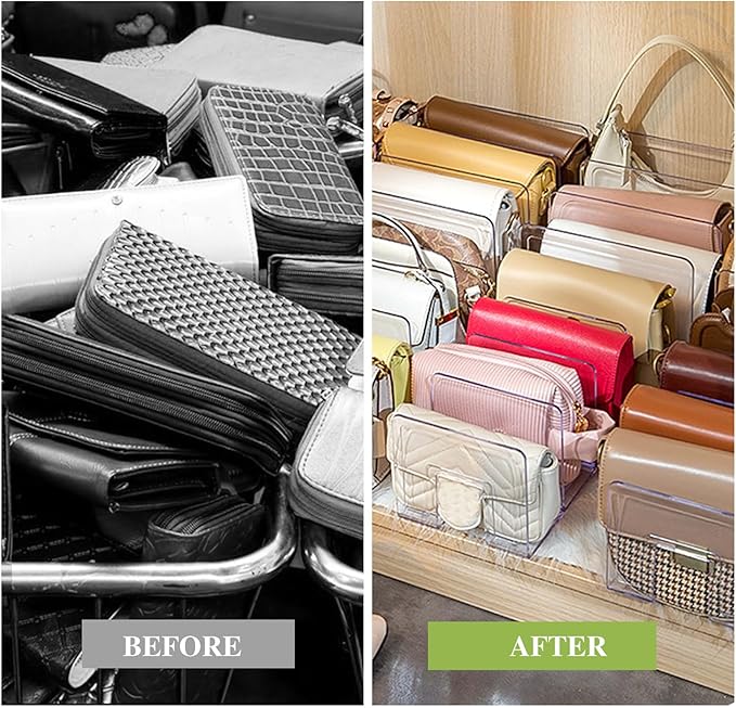 2 Pcs Purse Organizer for Closet, Acrylic Clear Purse Storage Organizers, Closet Organizers and Storage Purse Handbag Divider Holder, 4 Sections Purse Organizers Dividers in Bedroom Office (white)