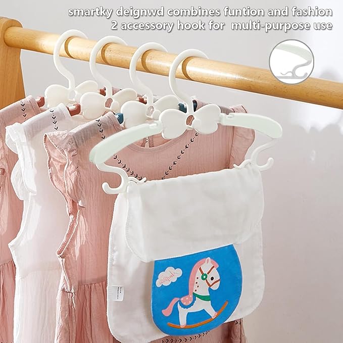 Baby Hangers 50 Pack, 11-14.5" Adjustable Kid Hangers for Newborn Closet, Plastic Non-Slip Small Infant Hanger for Toddler Pant, Child Coat Hanger for Boy Nursery Clothing, Girl Dresses, White