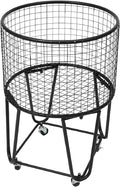 Rolling Laundry Basket Cart, Metal Laundry Hamper with Wheels, Laundry Organizer Basket Cart, Clothes Storage Organizer Hamper for Living Room,Bathroom,Closet (Black, Round)