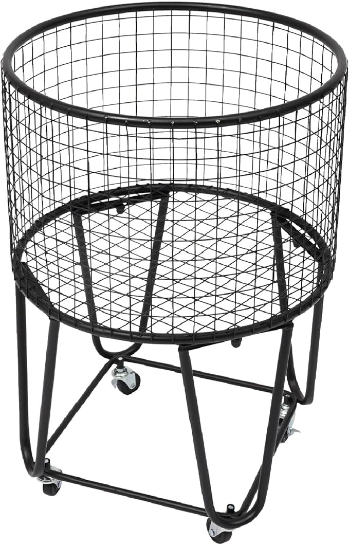Rolling Laundry Basket Cart, Metal Laundry Hamper with Wheels, Laundry Organizer Basket Cart, Clothes Storage Organizer Hamper for Living Room,Bathroom,Closet (Black, Round)