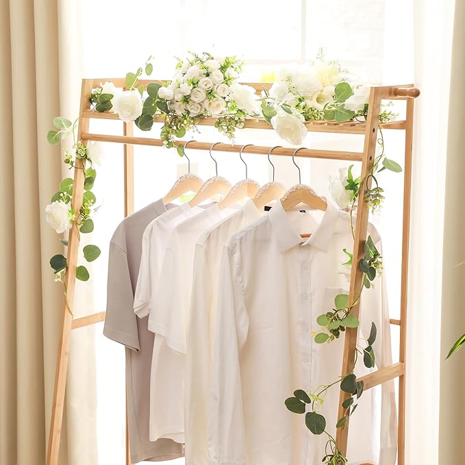 5 Pcs Bridal Dress Hanger Wooden Pearl Wedding Dress Bridal Hanger with Pearl Brown Wooden Wedding Party Gift (Wood Color,Stylish)
