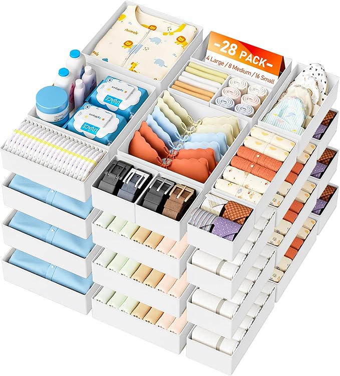 DIMJ Drawer Organizer Clothes Storage - 28 Pack Baby Dresser Organizer for Nursery, Small Fabric Closet Drawer Organizer Bins for Underwears Socks, Foldable Storage Dividers Organization for Bedroom