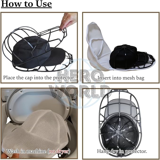 Cap Washer Cage Baseball Cap Shape Protector Hat Washer with Mesh Laundry Bag for Washing Machine Dishwasher Safe 2 Pack (2)