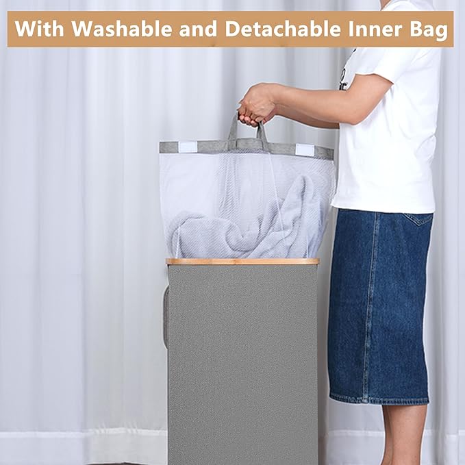 Laundry 110L Hamper with Wheels,Clothes Hamper for Laundry,Laundry Basket with Lid and Inner Bag, for Laundry Room, Bedroom, Dormitory Storage,Grey