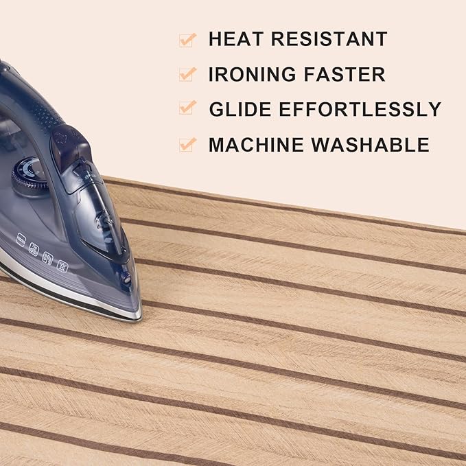 Seiritex Ironing Board Cover and Pad 15 x 54 inch, Heat Reflective with Hook and Loop Fasteners, Thick Padding with Elasticized Edges, Iron Board Replacement Cover Fit Standard Size (Woodgrain)