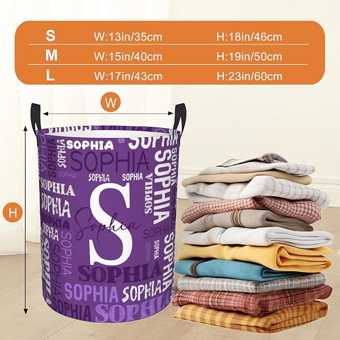 Custom Name Laundry Hamper, Personalized Laundry Basket with Name for Baby Boys Girls, Customized Collapsible Dirty Clothes Hamper Storage with Handles for Bedroom Bathroom Dorm Room Decor