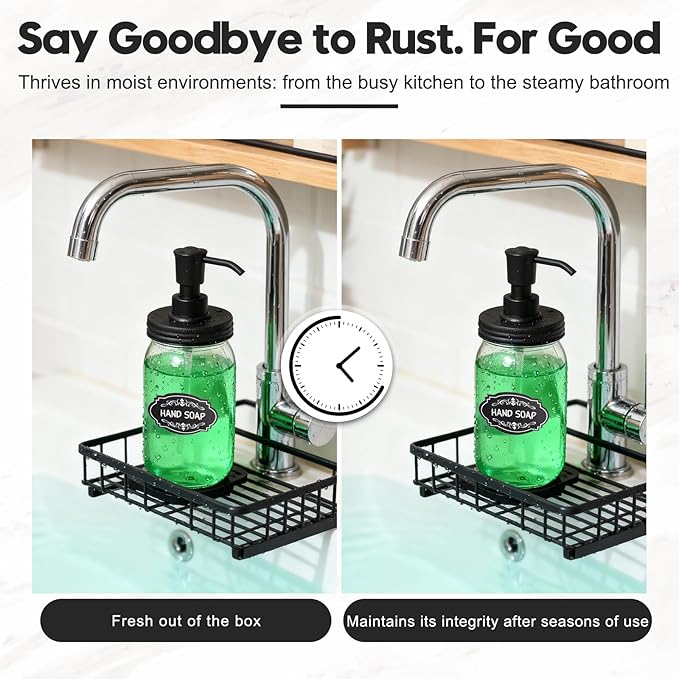 Plastic Soap Dispenser Set, 1.2CC Rustproof Pump and Lids for Regular Mouth Mason Jars, Quick Assemble Accessories for Farmhouse Kitchen Bathroom Counter Decor - 4 Pack Black