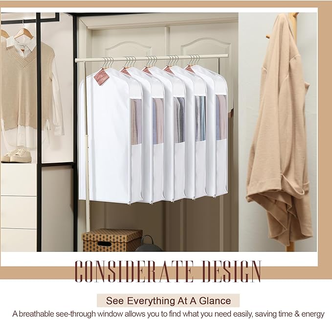 2 Sets 40'' x 24'' x 10'' Short Cotton Garment Bags for Hanging Clothes and Storage, 8 Cedar Blocks for Fresh Smell and Moth Protection, Breathable Covers for Closet Suits Fur Coats Sweaters