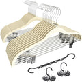 VECELO Premium Velvet Clothes Hangers Suit with Metal Clips (20 Pack)-Non Slip & Space-Saving with 1 Magic Hangers & 2 Tie Rack Excellent for Men and Women