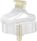 Clear Acrylic Plastic Hangers for Clothes for Adult Closet Heavy Duty Hangers Space Saving 360 Degree Swivel Hook and Notches (50, Gold/Clear)