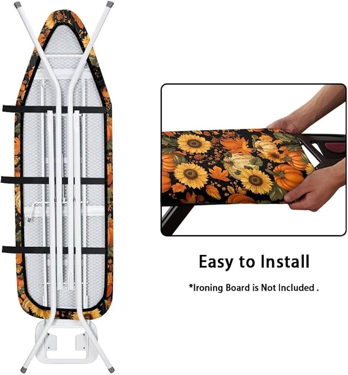 Extra Wide Ironing Board Cover Thanksgiving Pumpkin Sunflower Heavy Duty Thick Padding Stain Resistant Ironing Board Cover and Pad with Elastic Edge 54x15 inches