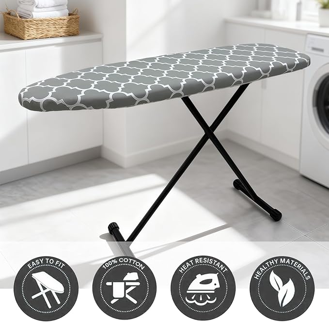 Ironing Board Cover and Pad, Sewn-in Thick Feltpads, Elastic Edge,13"x43"Scorch & Stain-Resistant Replacement Ironing Board Cover, Fits Standard Ironing Boards, Durability & Easy to Install