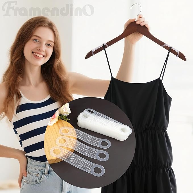 Framendino, 100 Pack Clear Non-Slip Rubber Clothes Hanger Grips Clothing Strips Hanging Accessories
