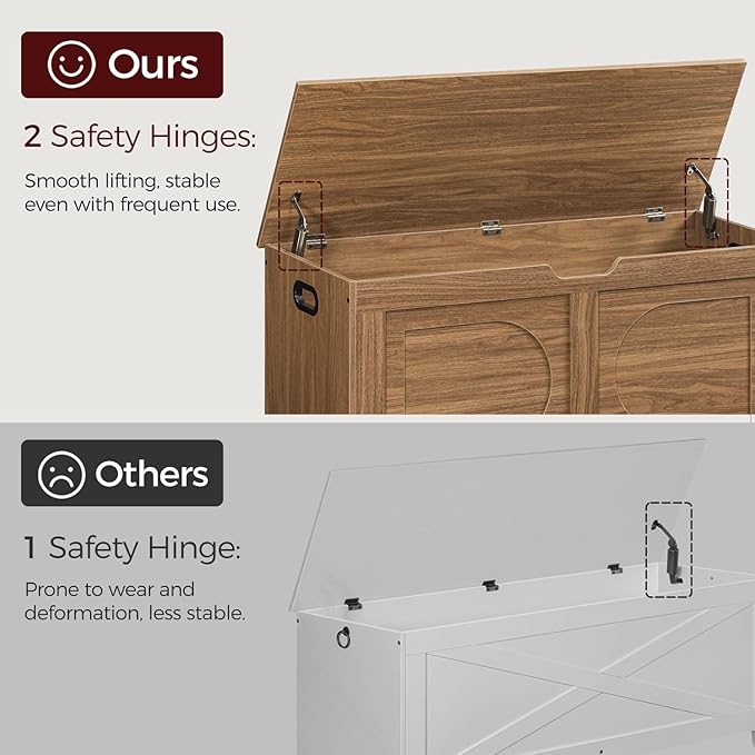 Storage Chest, 39.4” Toy Box, Entryway Storage Trunk, Shoe Bench with Storage, Engineered Wood Storage Cabinet with 2 Safety Hinges, Entrance Bench for Living Room, Honey Brown SCOR2001