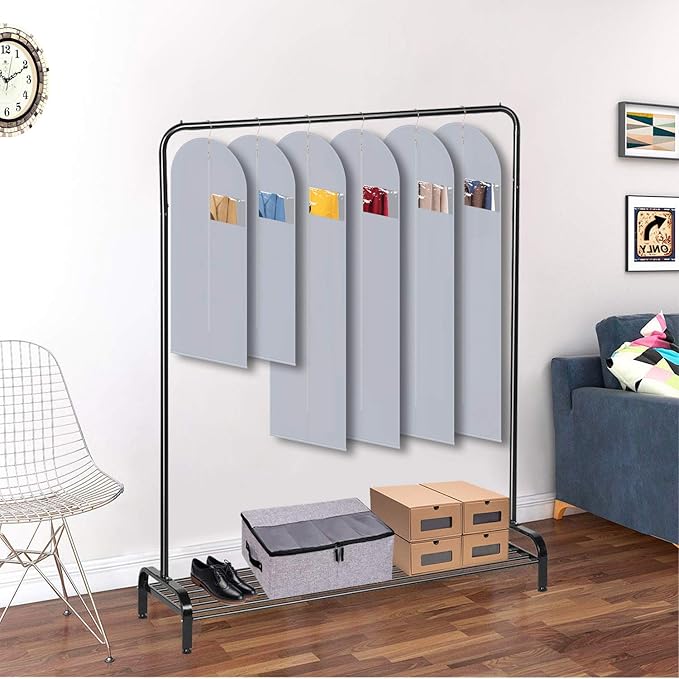 60-Inch Extra Long Garment Bags (3-Pack) - Heavy-Duty PEVA Suit & Dress Covers with Metal Zipper, Clear Window, Foldable for Closet & Travel Storage