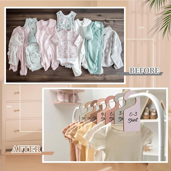 Patelai 14 Pcs Blank Wooden Clothing Rack Divider with Marker Pen Closet Blank Organizers Hanger Separators Hanging Closet Divider for Home Nursery Clothes(Earth Colors)