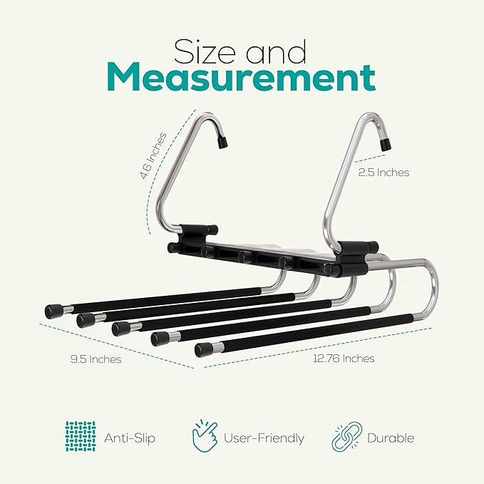 Utopia Home Pants Hangers Space Saving 2 Pack - Space Saving Hangers Or Closet Organizer for Clothes, Scarf, Pants & Skirt with S-Type Stainless Steel Hook & Anti-Slip Design (Black)